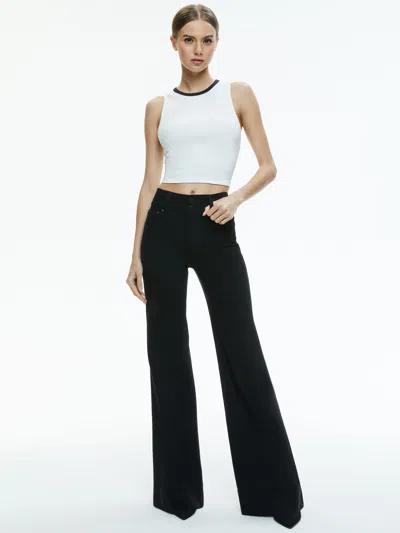 Alice And Olivia Andre Ribbed Cropped Tank Top In Off White/black