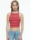 Alice And Olivia Andre Fitted Cropped Tank In Teakwood Stripe Bright Ruby