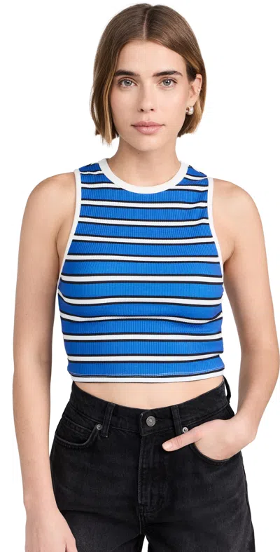 Alice And Olivia Andre Fitted Cropped Tank Teakwood Stripe French Blue