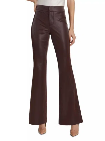 Alice And Olivia Andrew Shiny Vegan Leather Bootcut Slim Pant In Espresso