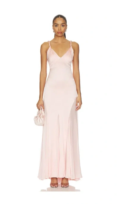 Alice And Olivia Andrina Twist Strap Flare Maxi Dress With Sheer Godets In Pink