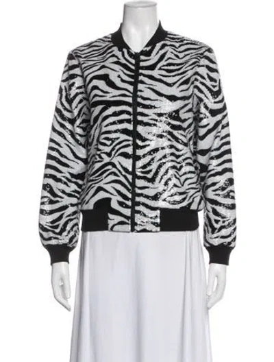 Pre-owned Alice And Olivia Animal Print Bomber Jacket In Black/white