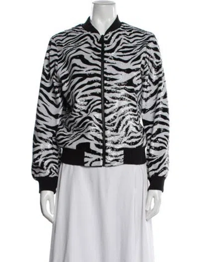 Pre-owned Alice And Olivia Animal Print Bomber Jacket In White