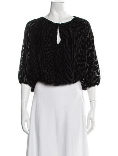 Pre-owned Alice And Olivia Animal Print Crew Neck Blouse In Black