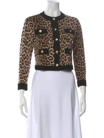 Pre-owned Alice And Olivia Animal Print Crew Neck Sweater In Brown