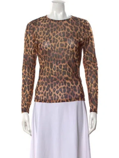 Pre-owned Alice And Olivia Animal Print Crew Neck Top In Neutral