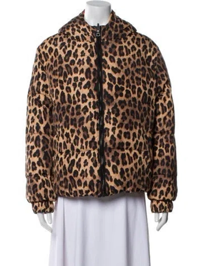 Pre-owned Alice And Olivia Animal Print Down Coat In Black