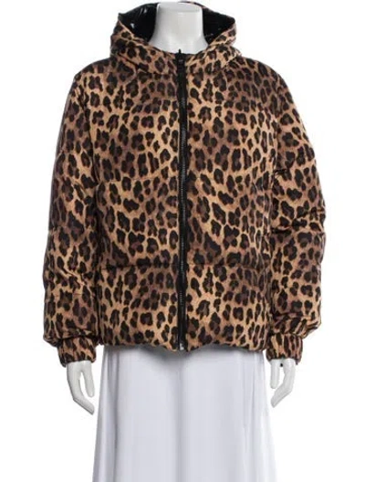 Pre-owned Alice And Olivia Animal Print Down Jacket In Black
