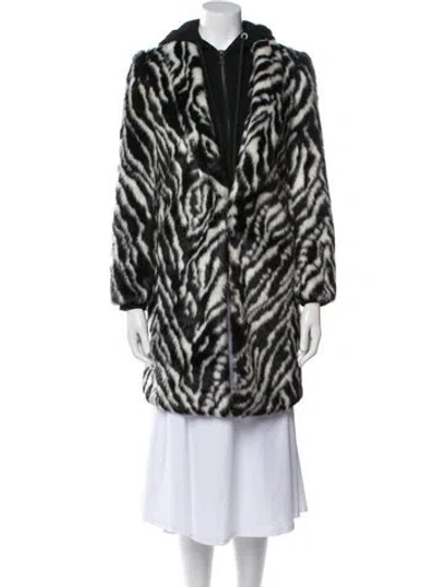 Pre-owned Alice And Olivia Animal Print Faux Fur Coat In Black