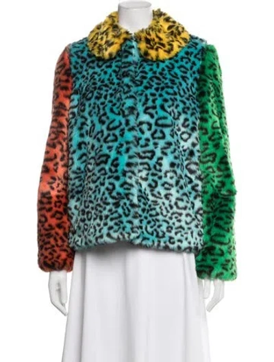 Pre-owned Alice And Olivia Animal Print Faux Fur Coat In Blue