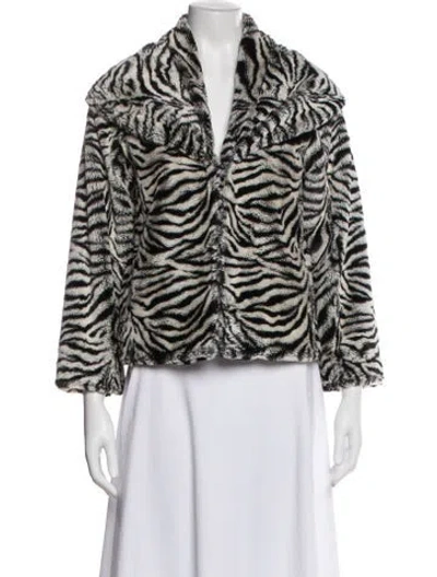 Pre-owned Alice And Olivia Animal Print Faux Fur Jacket In Black
