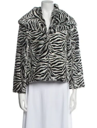 Pre-owned Alice And Olivia Animal Print Faux Fur Jacket In Black