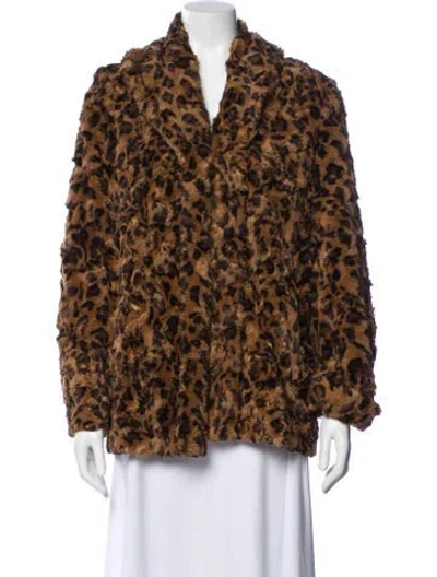 Pre-owned Alice And Olivia Animal Print Faux Fur Jacket In Brown