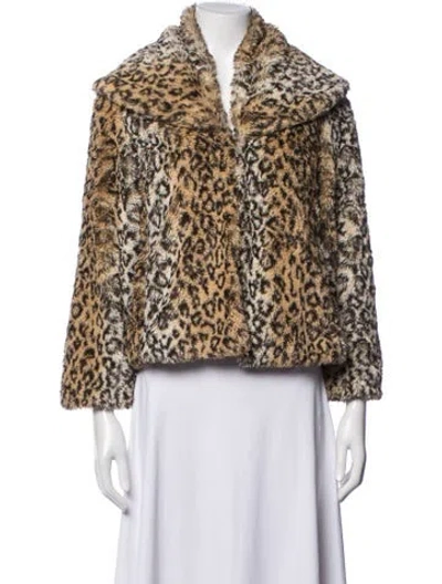 Pre-owned Alice And Olivia Animal Print Faux Fur Jacket In Brown