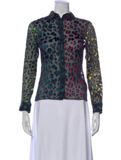 Pre-owned Alice And Olivia Animal Print Long Sleeve Blouse In Black