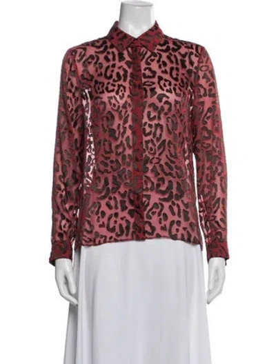 Pre-owned Alice + Olivia Animal Print Long Sleeve Blouse In Red