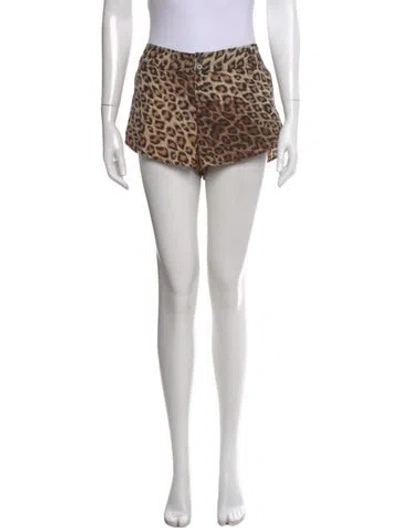 Pre-owned Alice And Olivia Animal Print Mini Shorts In Brown