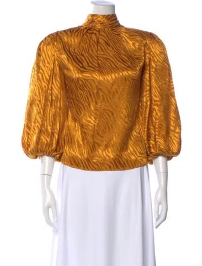 Pre-owned Alice And Olivia Animal Print Mock Neck Blouse In Gold