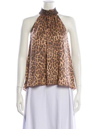 Pre-owned Alice And Olivia Animal Print Mock Neck Blouse In Neutral
