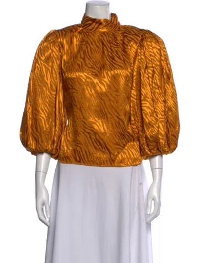 Pre-owned Alice + Olivia Animal Print Mock Neck Blouse In Orange