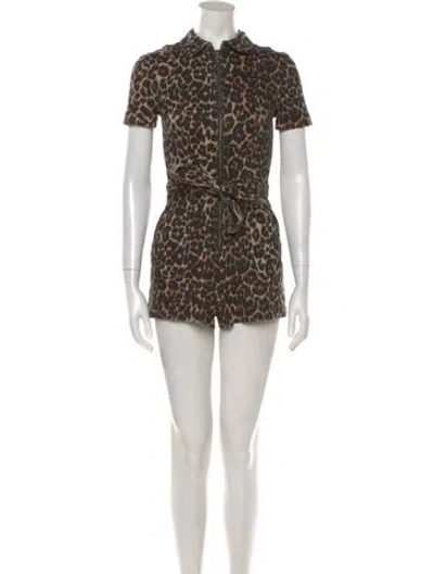 Pre-owned Alice And Olivia Animal Print Romper In Brown