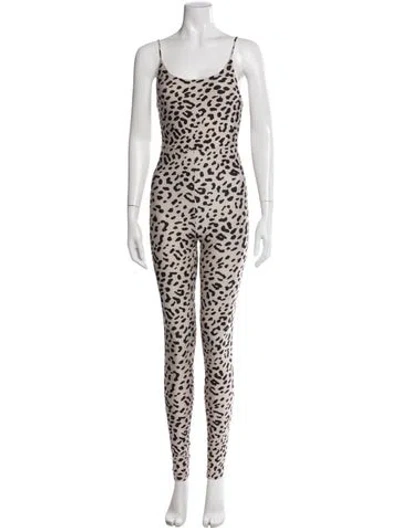 Pre-owned Alice And Olivia Animal Print Scoop Neck Jumpsuit W/ Tags In Brown