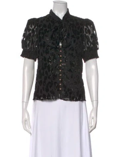 Pre-owned Alice And Olivia Animal Print Short Sleeve Blouse In Black