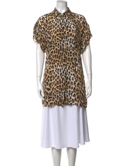 Pre-owned Alice And Olivia Animal Print Short Sleeve Blouse In Brown