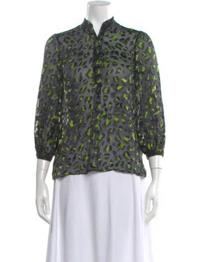 Pre-owned Alice And Olivia Animal Print Three-quarter Sleeve Blouse In Black