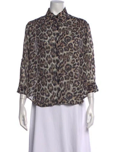 Pre-owned Alice And Olivia Animal Print Three-quarter Sleeve Blouse In Brown