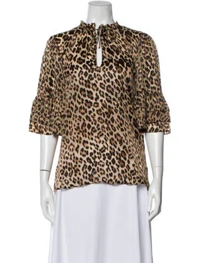 Pre-owned Alice And Olivia Animal Print Tie Neck Blouse