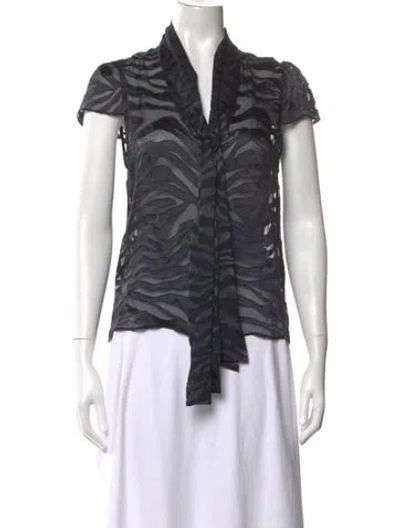 Pre-owned Alice And Olivia Animal Print Tie Neck Blouse In Black