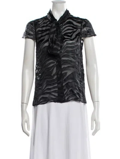 Pre-owned Alice And Olivia Animal Print Tie Neck Blouse In Black