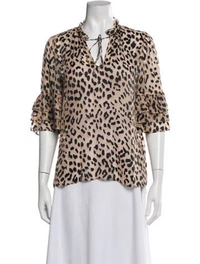 Pre-owned Alice And Olivia Animal Print Tie Neck Blouse In Neutral