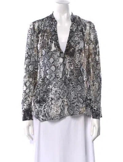 Pre-owned Alice And Olivia Animal Print V-neck Blouse In Black