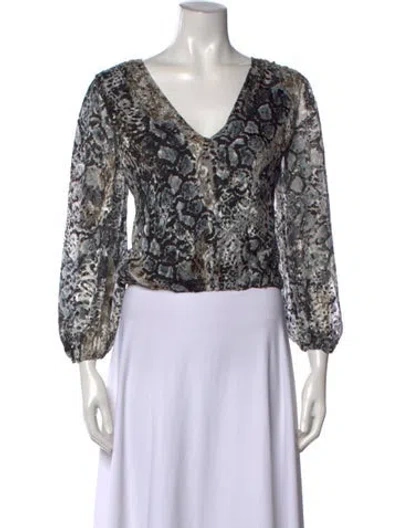 Pre-owned Alice And Olivia Animal Print V-neck Blouse In Black