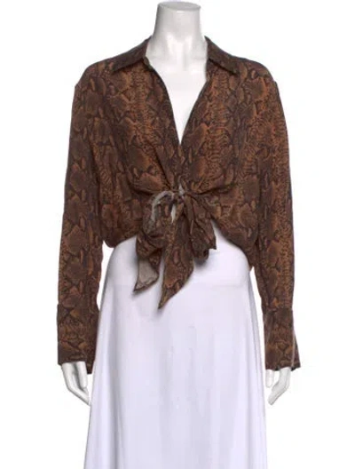 Pre-owned Alice And Olivia Animal Print V-neck Blouse In Brown