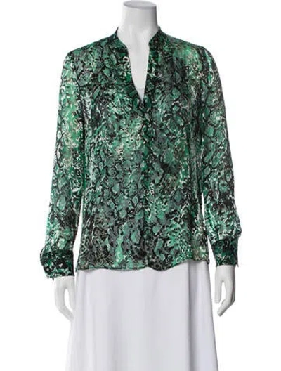Pre-owned Alice And Olivia Animal Print V-neck Blouse In Green