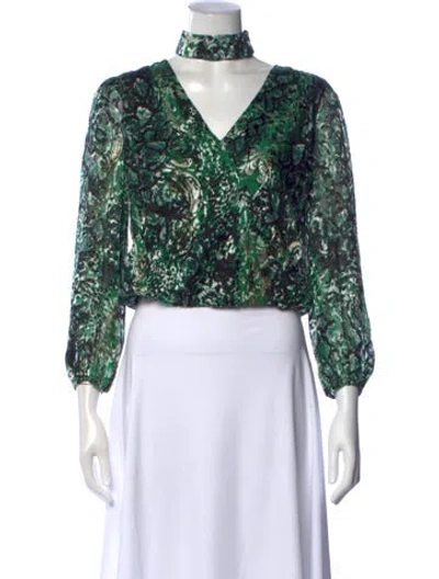 Pre-owned Alice And Olivia Animal Print V-neck Blouse In Green