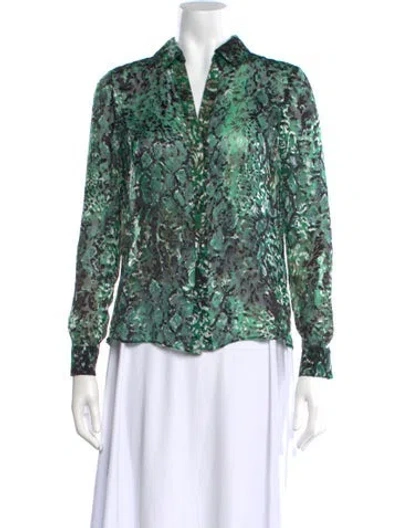 Pre-owned Alice And Olivia Animal Print V-neck Blouse In Green