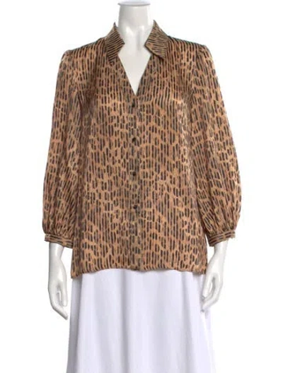 Pre-owned Alice And Olivia Animal Print V-neck Blouse In Neutral