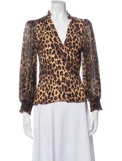 Pre-owned Alice And Olivia Animal Print V-neck Blouse In Neutral