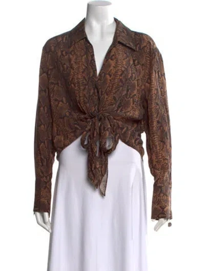 Pre-owned Alice And Olivia Animal Print V-neck Blouse W/ Tags In Brown