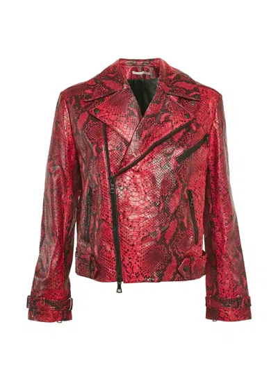 Pre-owned Alice And Olivia Animal-print Biker Jacket In Pink