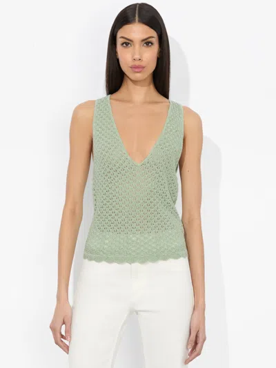 Alice And Olivia Annalise Pointelle Tank In Green
