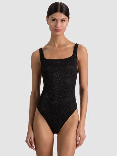 Alice And Olivia Annika Lace Bodysuit In Black