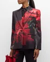 Alice And Olivia Silas Single Breasted Blazer In Peony Petals Bright Ruby