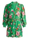 Alice And Olivia Antonette Button Front Mini Dress Hamptons Floral Large In Green