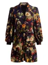 Alice And Olivia Antonette Floral Belted Long-sleeve Mini Dress In Black