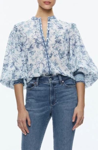 ALICE AND OLIVIA ALICE + OLIVIA APRIL FLORAL BLOUSON SLEEVE COTTON TOP